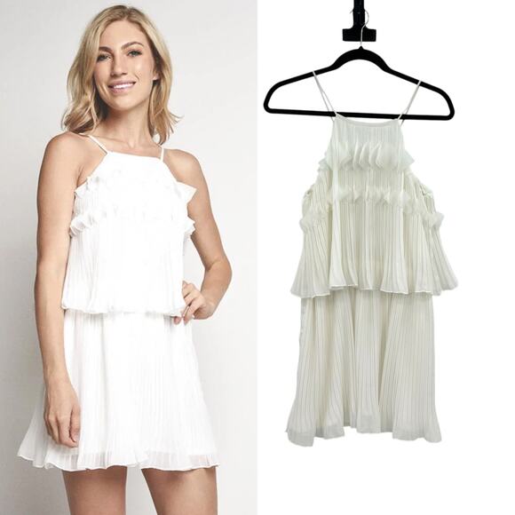 Ramy Brook Shauna Dress Pleated Tiered‎ Chiffon Ivory White Size Small - Picture 1 of 14
